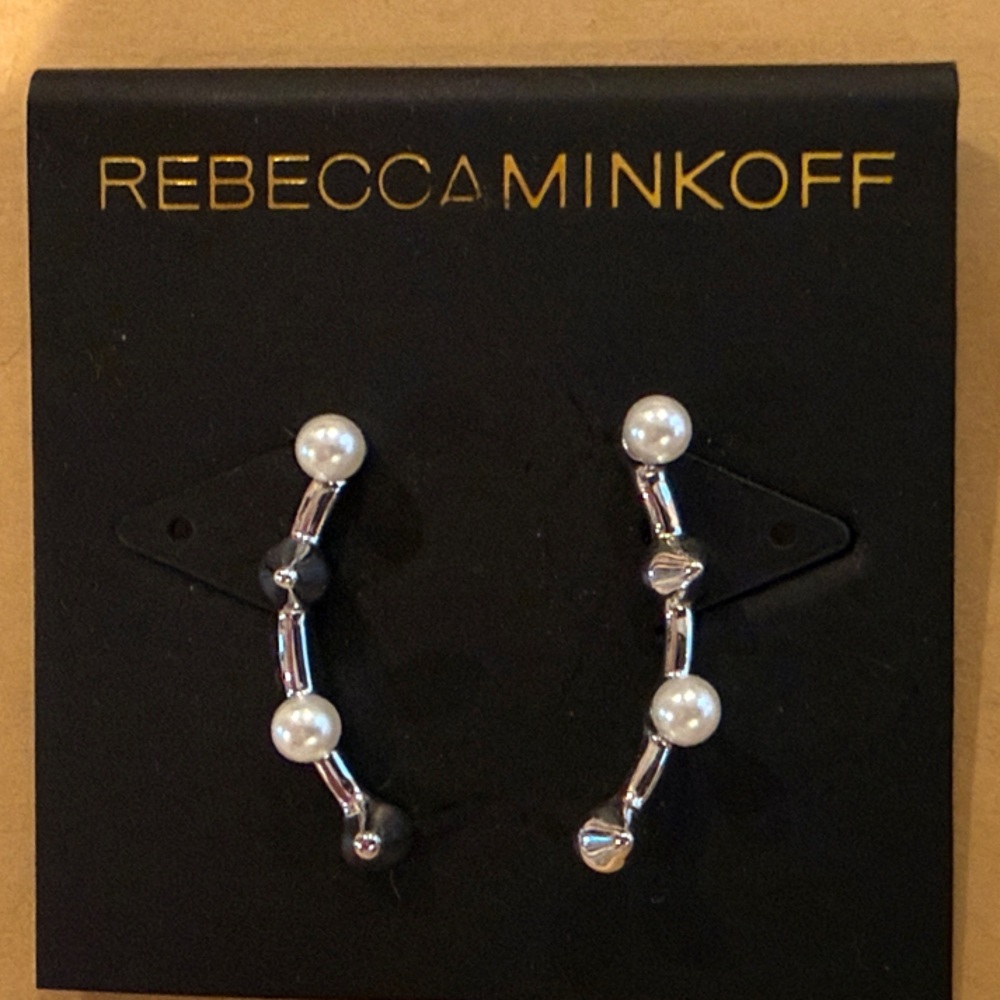 REBECCA MINKOFF Silver-Tone Pearl Ear Climbers
